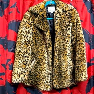 A New Day faux fur leopard print coat, XS